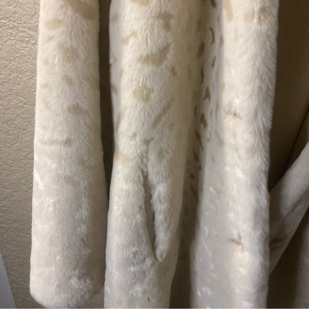 Giacca Cream Reversible Faux Fur Hooded Unique Coat Medium - Picture 14 of 16